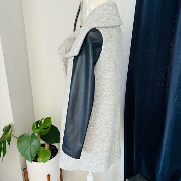 Express Shawl Collar Faux Leather Sleeve Zip Coat, Size Small, Gray/Black, NWOT - Picture 6 of 14